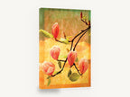 Magnolia Sunset Branch, pink magnolia blossoms textured botanical, floral canvas wall art print ready to hang