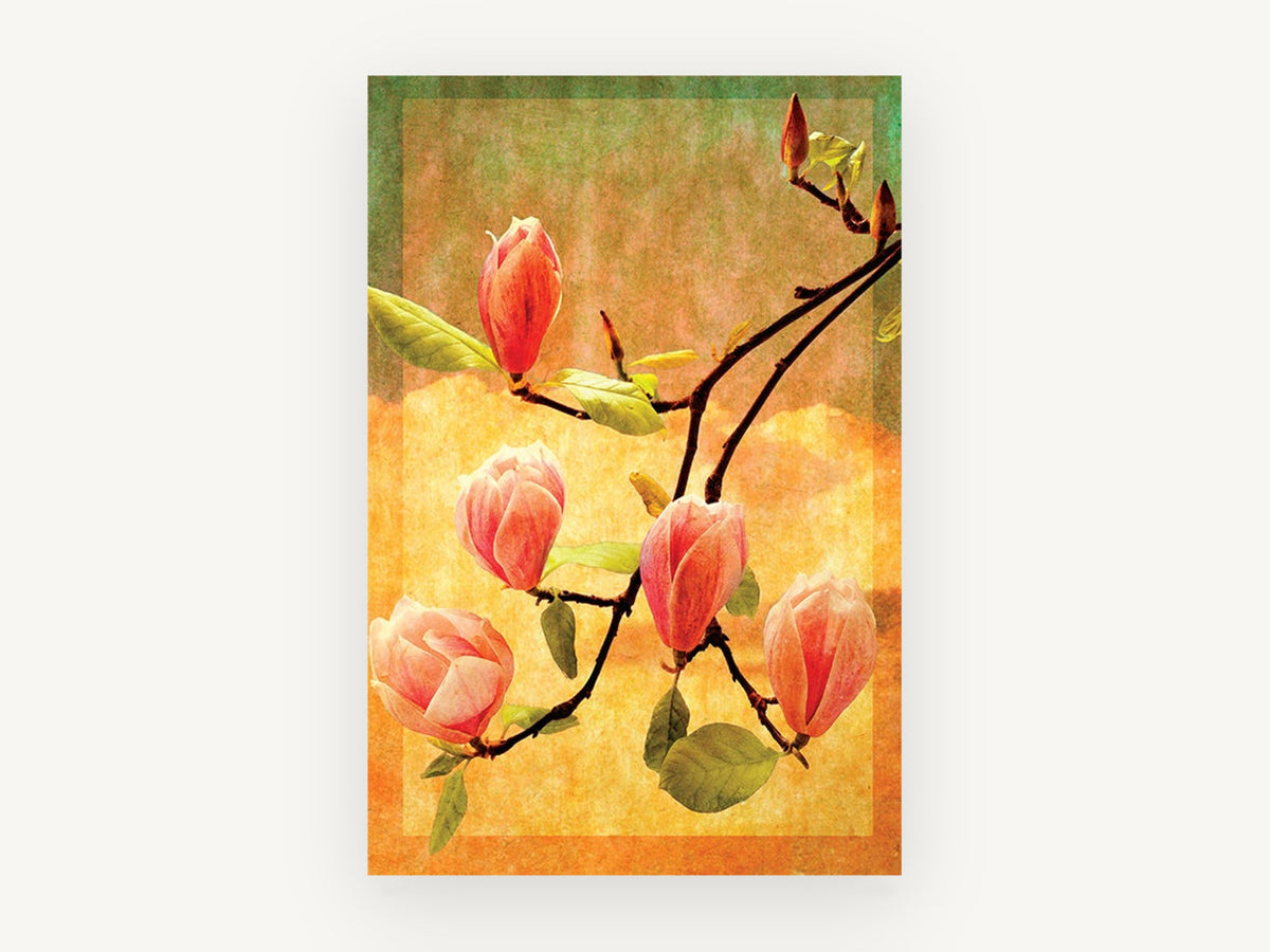 Magnolia Sunset Branch, floral canvas wall art print, front view