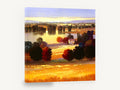 Golden Lakeside Farmhouse, autumn lakeside farmhouse landscape art, landscape canvas wall art print ready to hang