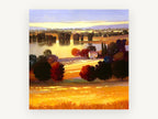 Golden Lakeside Farmhouse, autumn lakeside farmhouse landscape art, landscape canvas wall art print, front view