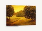 Amber Path at Dusk, golden meadow path landscape painting, landscape canvas wall art print ready to hang
