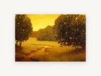 Amber Path at Dusk, golden meadow path landscape painting, landscape canvas wall art print, front view