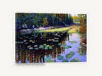 Lily Pond Reflections, lily pad pond forest painting, landscape canvas wall art print ready to hang