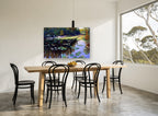Lily Pond Reflections landscape canvas print on the wall of a dining room