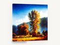 Golden Poplar Morning, autumn poplar valley landscape painting, landscape canvas wall art print ready to hang