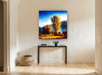Golden Poplar Morning landscape canvas print on the wall of a hallway