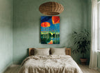 Ember Crowns at Dusk landscape canvas print on the wall of a bedroom