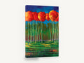 Crimson Crowns Grove, red canopy birch forest painting, landscape canvas wall art print ready to hang