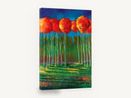 Crimson Crowns Grove, red canopy birch forest painting, landscape canvas wall art print ready to hang