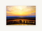 Golden Hour Fields, golden sunset over farm fields, landscape canvas wall art print, front view