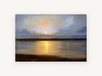 Golden Moon Over Water, golden moon lake sunset painting, landscape canvas wall art print, front view