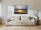 Golden Moon Over Water landscape canvas print on the wall of a living room
