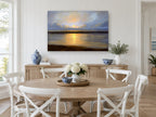 Golden Moon Over Water landscape canvas print on the wall of a Hamptons dining room