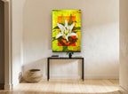 White Lily on Gold floral canvas print on the wall of a hallway