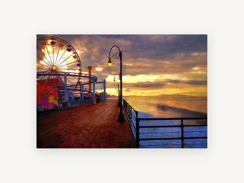 Pier Wheel at Dusk, coastal canvas wall art print, front view