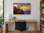 Pier Wheel at Dusk coastal canvas print on the wall of a study