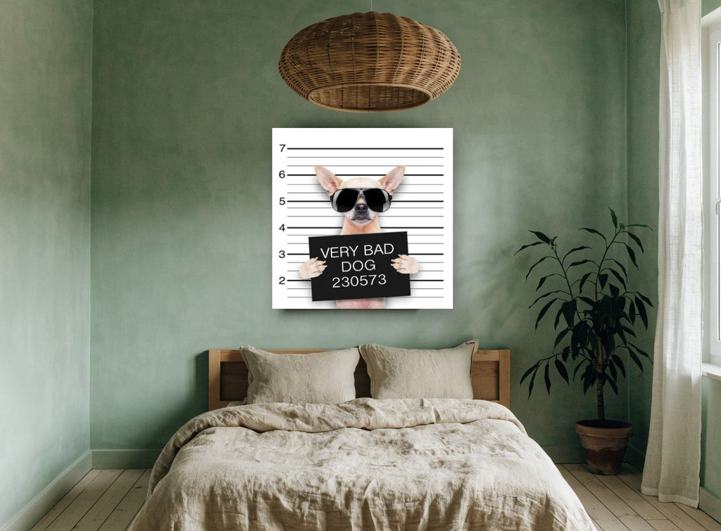 Very Bad Dog Lineup animal canvas print on the wall of a bedroom