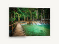 Turquoise Jungle Boardwalk, jungle boardwalk turquoise waterfall photograph, landscape canvas wall art print ready to hang