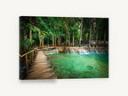 Turquoise Jungle Boardwalk, jungle boardwalk turquoise waterfall photograph, landscape canvas wall art print ready to hang