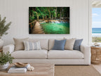 Turquoise Jungle Boardwalk landscape canvas print on the wall of a beach house living room