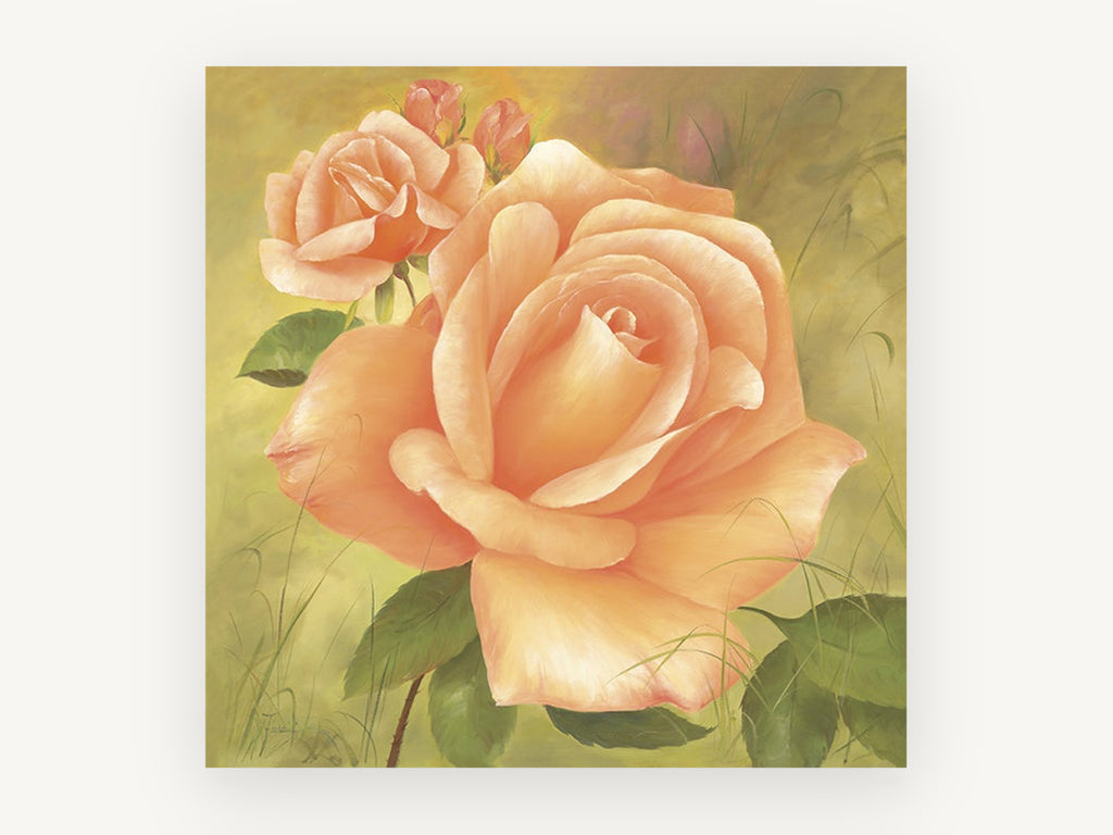 Apricot Rose Garden, floral canvas wall art print, front view