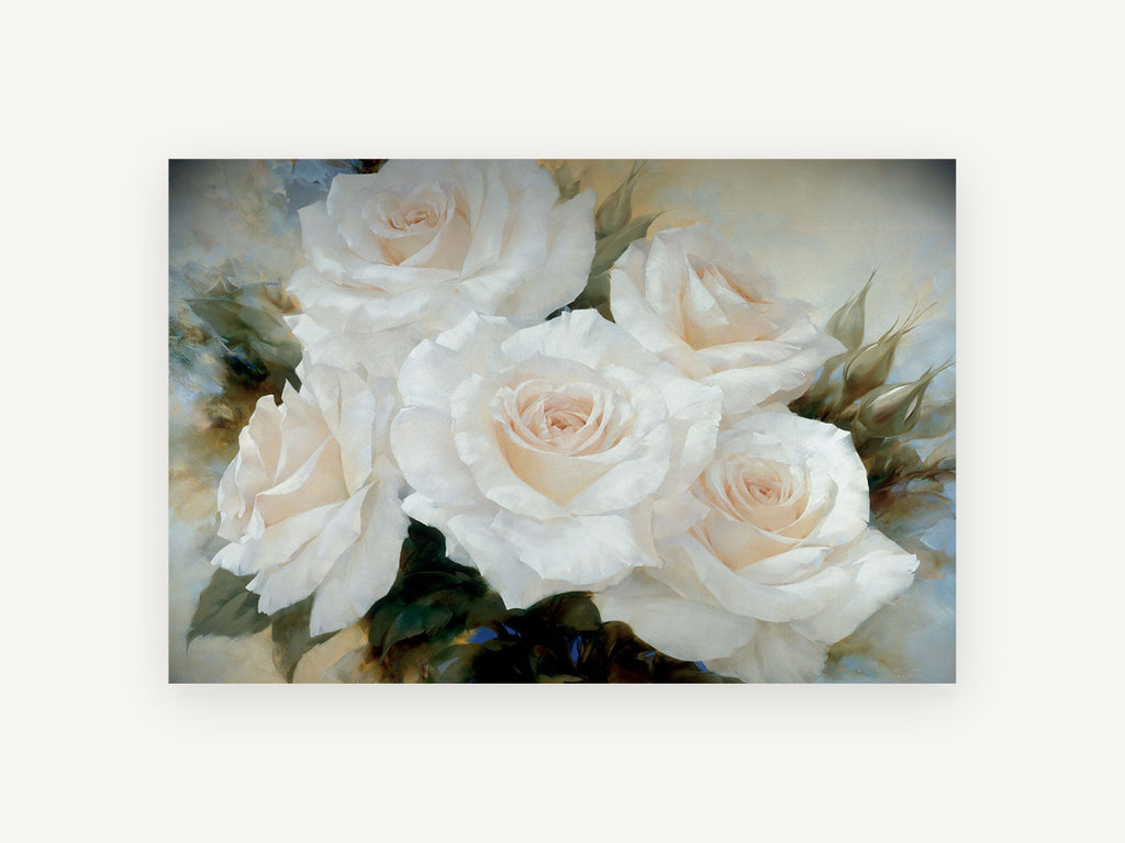 Cream Rose Cluster, floral canvas wall art print, front view