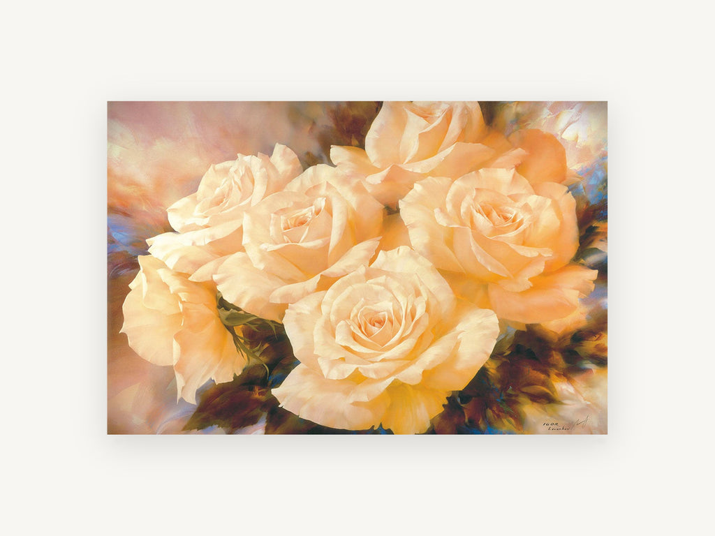 Champagne Rose Cluster, floral canvas wall art print, front view