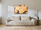 Champagne Rose Cluster floral canvas print on the wall of a living room