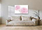 Soft Pink Pompom Pair floral canvas print on the wall of a living room