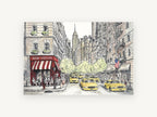 New Yorker Corner Cafe, new york street scene ink illustration, city canvas wall art print, front view