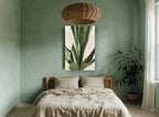 Snake Plant on Linen floral canvas print on the wall of a bedroom