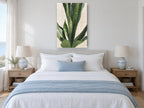 Snake Plant on Linen floral canvas print on the wall of a coastal bedroom