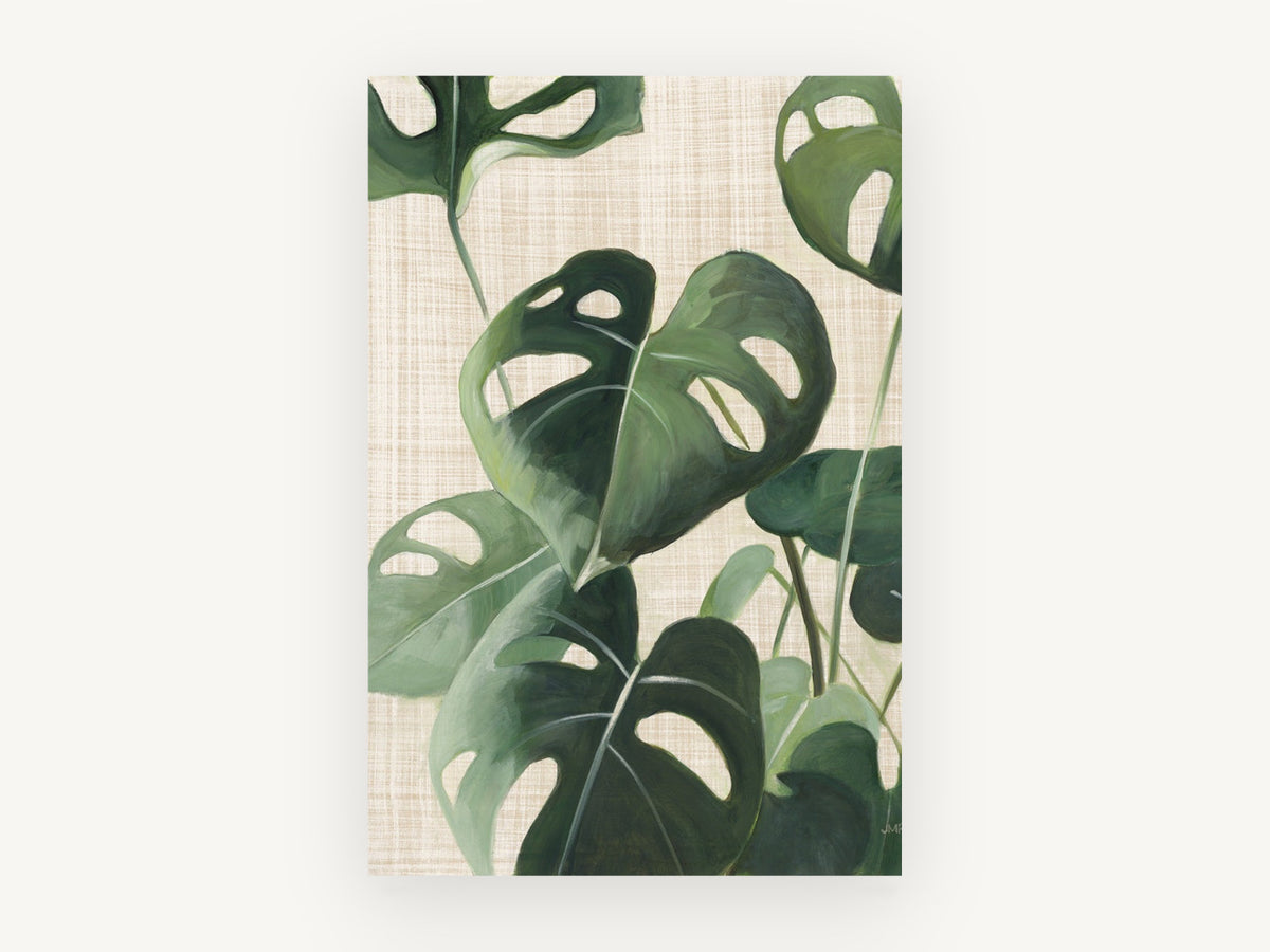 Monstera on Linen, floral canvas wall art print, front view