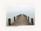 Jetty Into the Mist, foggy timber jetty photograph, coastal canvas wall art print ready to hang