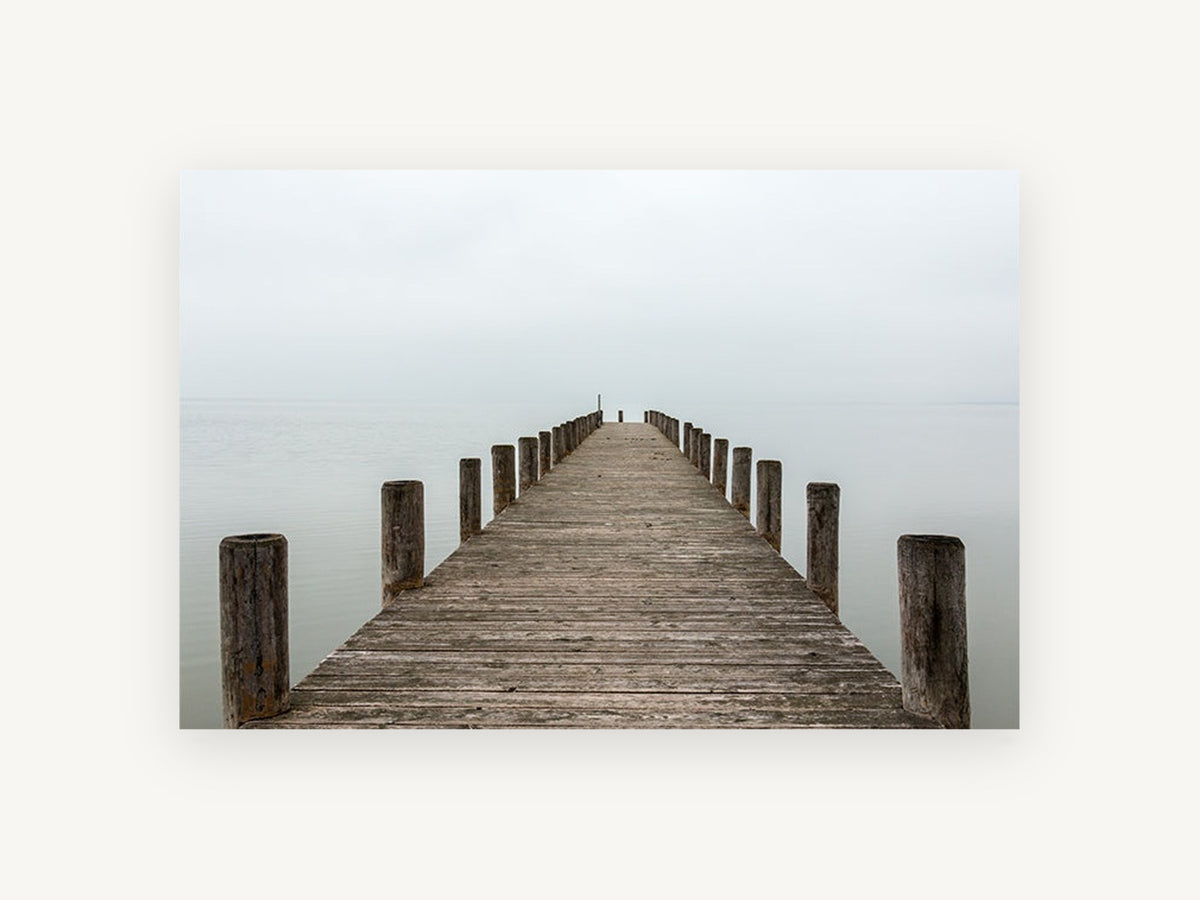 Jetty Into the Mist, coastal canvas wall art print, front view