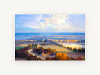 Autumn Bay Overlook, autumn farmland bay landscape painting, landscape canvas wall art print, front view