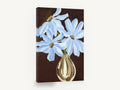 Blue Blooms on Brown, blue flowers in vase painting, floral canvas wall art print ready to hang