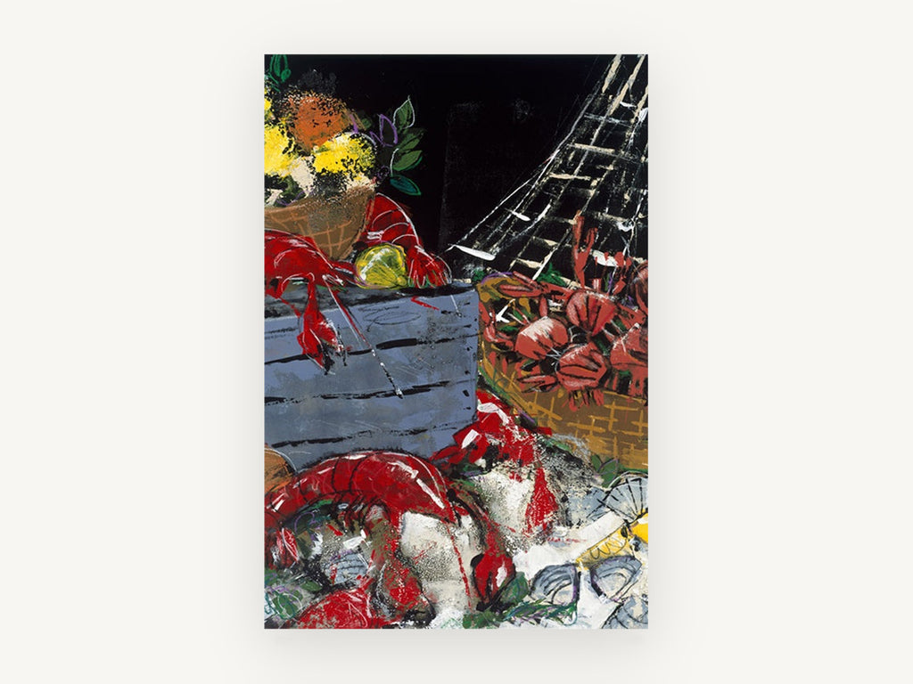 Seafood Market Spread, coastal canvas wall art print, front view