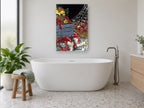 Seafood Market Spread coastal canvas print on the wall of a bathroom