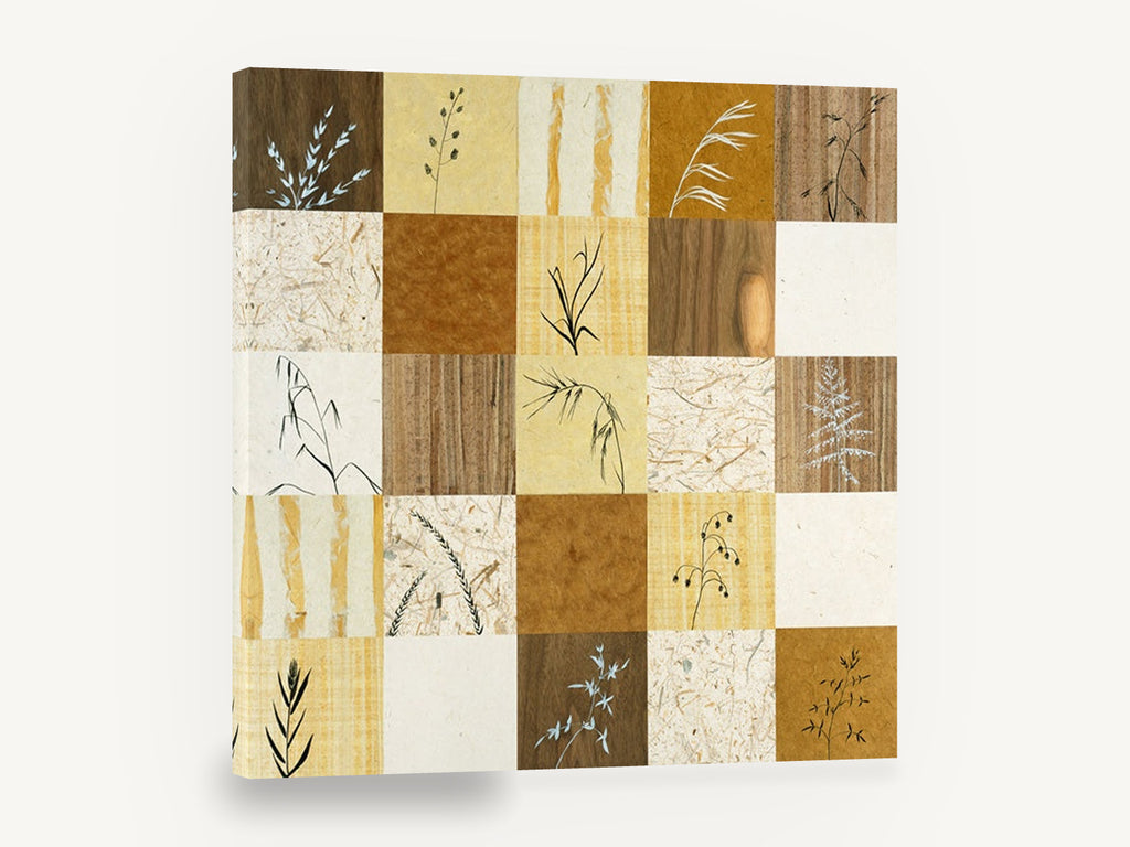 Grass Study Patchwork, grass silhouettes patchwork botanical collage, floral canvas wall art print ready to hang