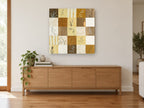 Grass Study Patchwork floral canvas print on the wall of a living room above a sideboard