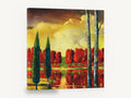Crimson Grove Reflections, red autumn trees lake reflection, landscape canvas wall art print ready to hang