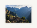Blue Ridges Over Stone Terraces, mountain ruins valley photograph, landscape canvas wall art print, front view