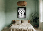 Silhouette at the Clock vintage canvas print on the wall of a bedroom