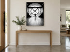 Silhouette at the Clock vintage canvas print on the wall of a entry hall