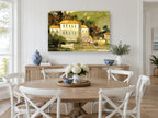 Lakeside Villa Moorings coastal canvas print on the wall of a Hamptons dining room