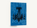 Midnight Chandelier Silhouette, black chandelier silhouette blue, stretched canvas wall art print ready to hang