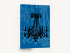 Midnight Chandelier Silhouette, black chandelier silhouette blue, stretched canvas wall art print ready to hang