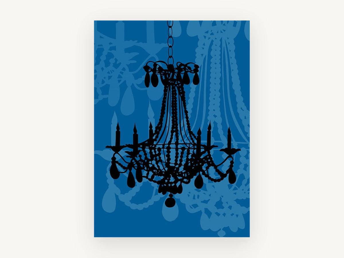 Midnight Chandelier Silhouette, vintage canvas wall art print, front view