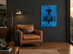 Midnight Chandelier Silhouette vintage canvas print on the wall of a charcoal living room